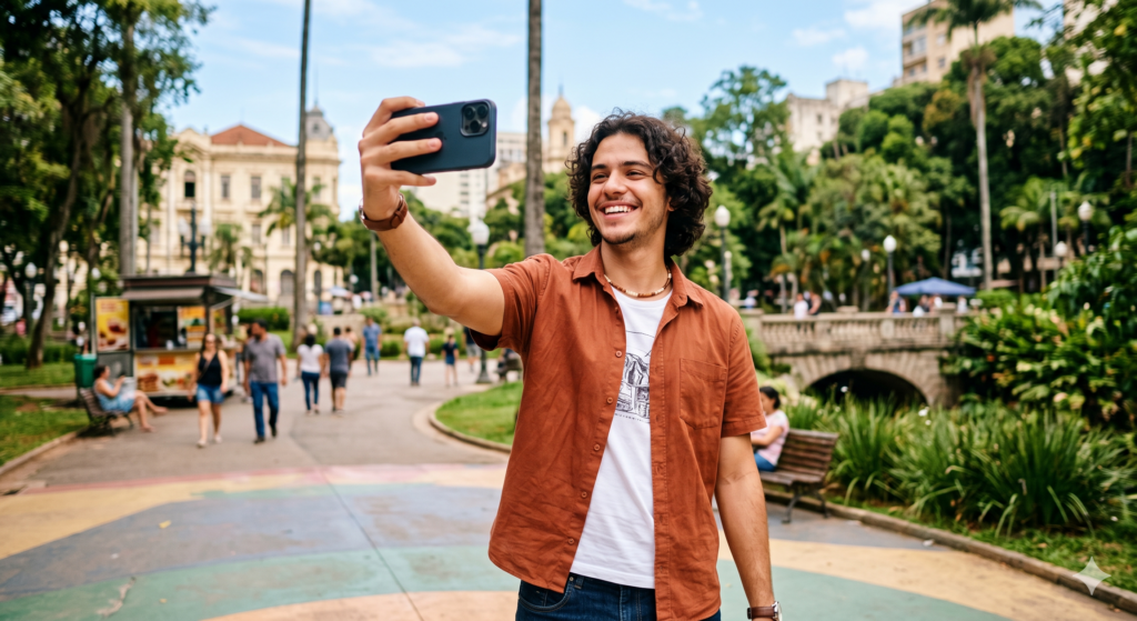 jovem tirando uma foto
